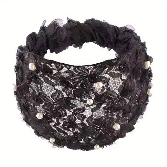 Faux Pearl Wide Brim Elastic Headband Women's Non-Slip Hair Cover
