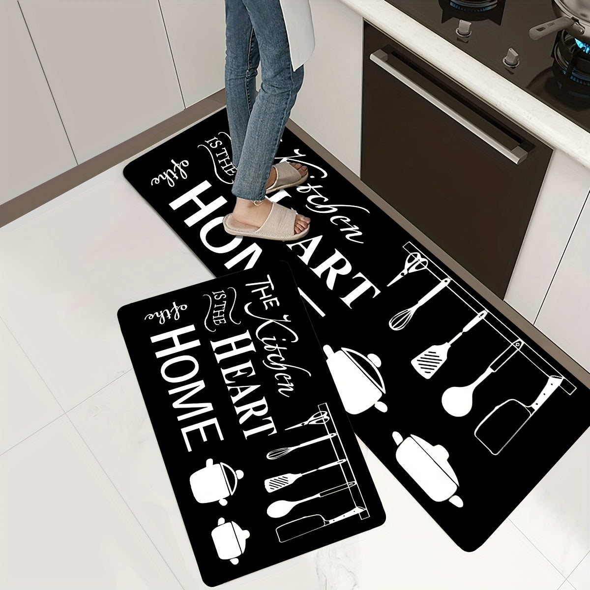Anti Fatigue Kitchen Rug Set Soft Polyester Cushioned Rug with Non Slip Backing