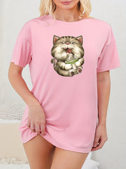 Cat Print Short Sleeve Tee Nightdress