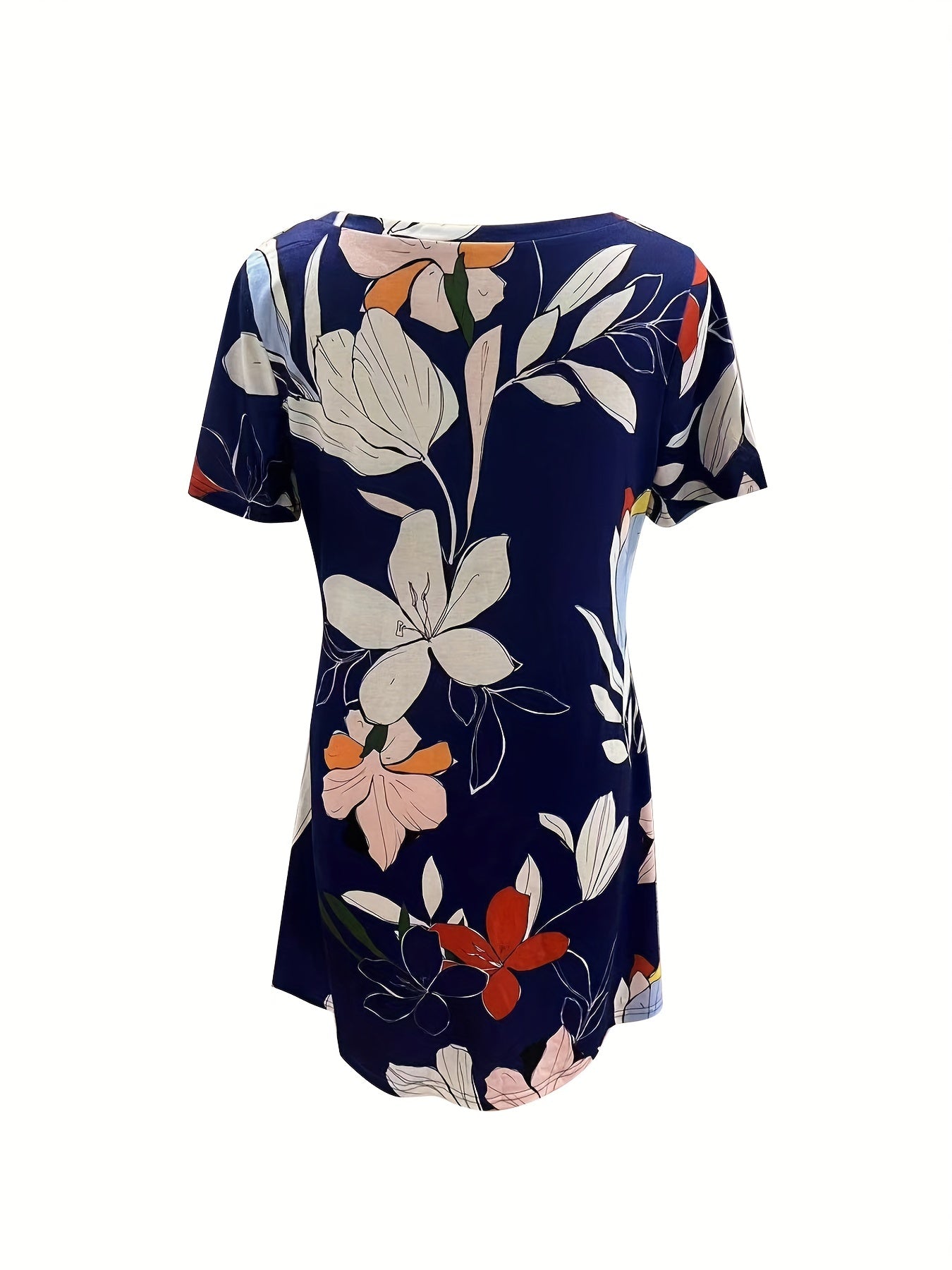 Floral Print Crew Neck Dress Short Sleeve Casual Dress Spring & Summer
