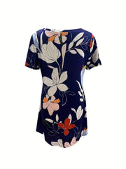 Floral Print Crew Neck Dress Short Sleeve Casual Dress Spring & Summer