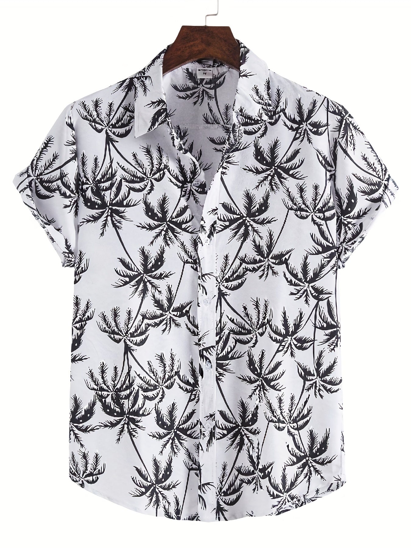 Coconut Tree Print Hawaiian Shirt Men's Casual Short Sleeve Vacation Resort Top