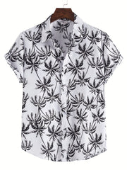 Coconut Tree Print Hawaiian Shirt Men's Casual Short Sleeve Vacation Resort Top
