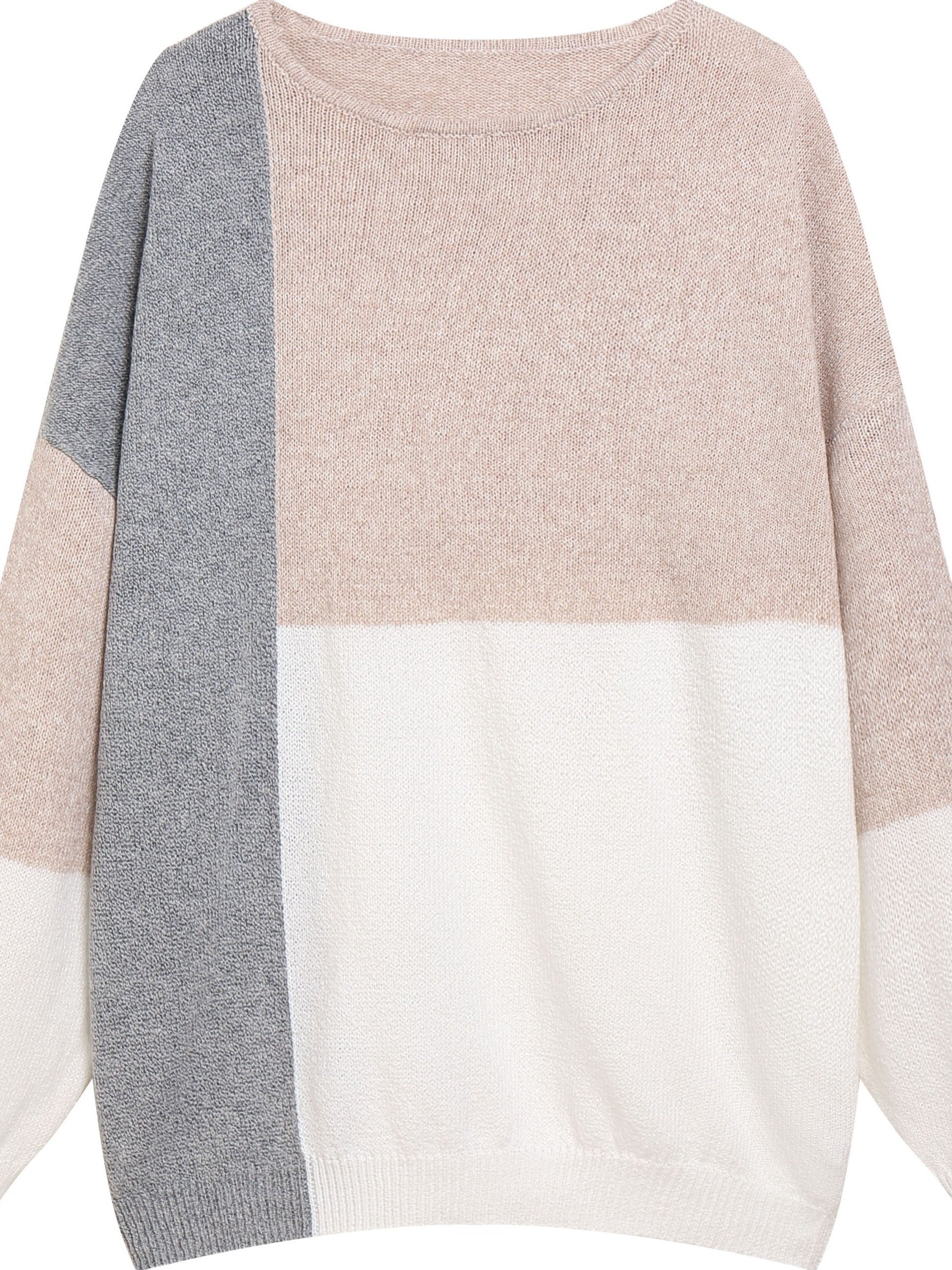 Casual Colorblock Lantern Sleeve Sweater