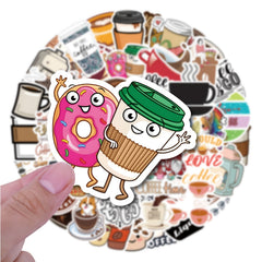 53 Pc Coffee Sticker Pack for Parties & Coffee Accessories