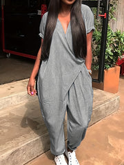 Surplice Neck Jumpsuit Short Sleeve High Waist Casual Jumpsuit