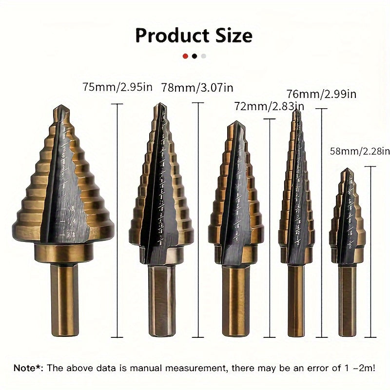 5pcs Titanium Step Drill Bit Set for Woodworking Metal