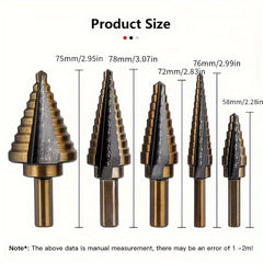 5pcs Titanium Step Drill Bit Set for Woodworking Metal