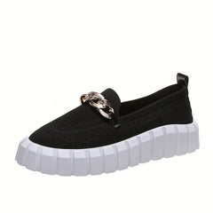 Chain Decor Platform Sneakers Slip On Outdoor Breathable Knit Shoes