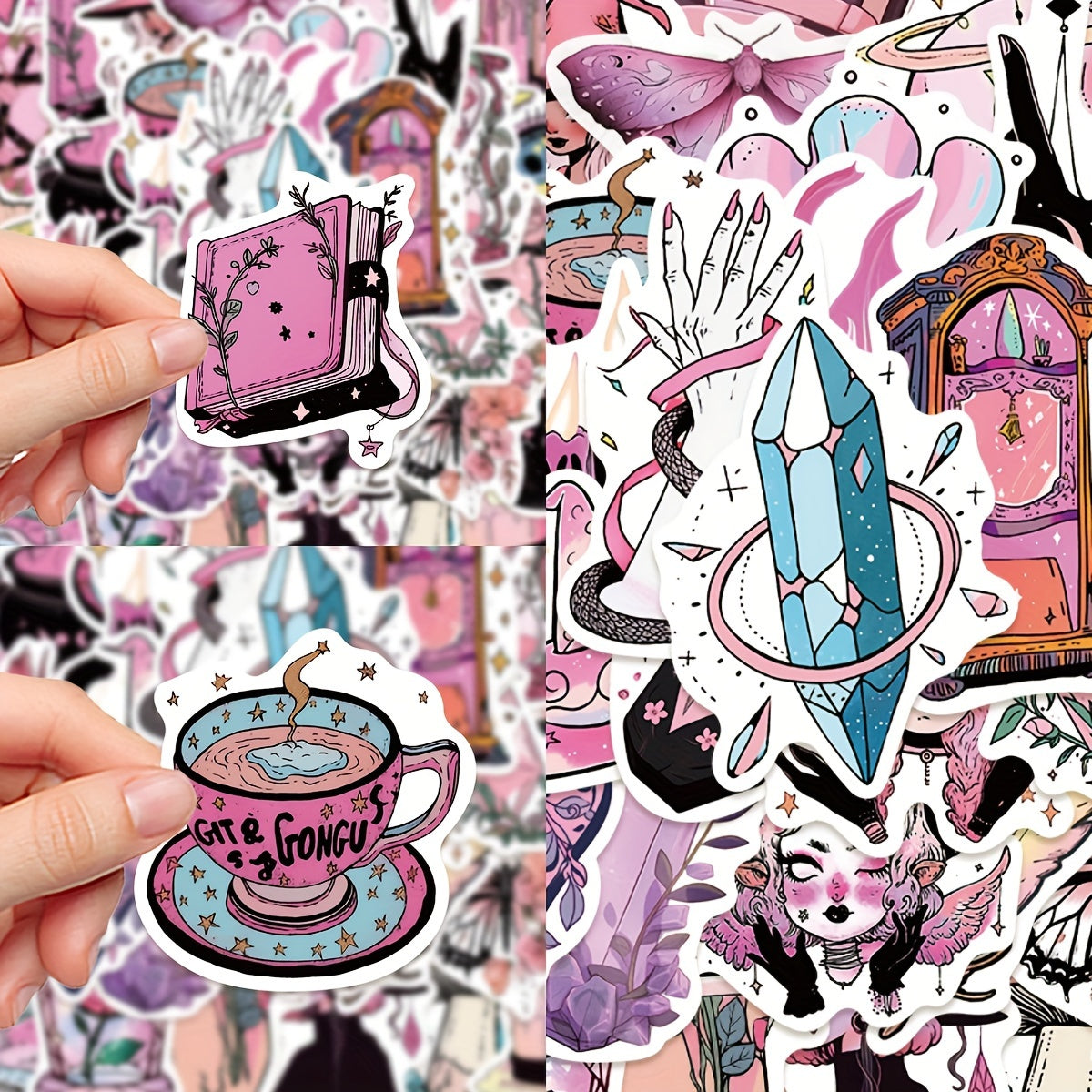 50pcs Pink Witch Series Stickers: Laptop Helmet Water Cup - Waterproof DIY