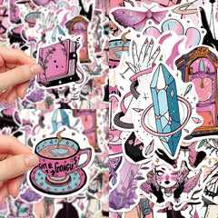 50pcs Pink Witch Series Stickers: Laptop Helmet Water Cup - Waterproof DIY