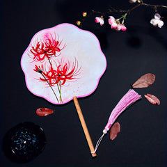 Flower Print Handheld Fan Wooden Handle Ancient Costume Accessories Fan