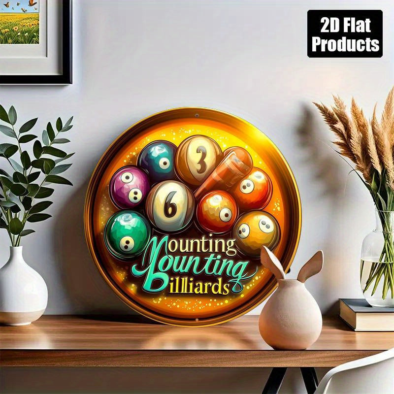 2D Billiard Theme Aluminum Sign - Retro Decor for Home Office