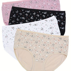4 Pack Women's Plus Size Soft Ditsy Floral Print Everyday Panties Set