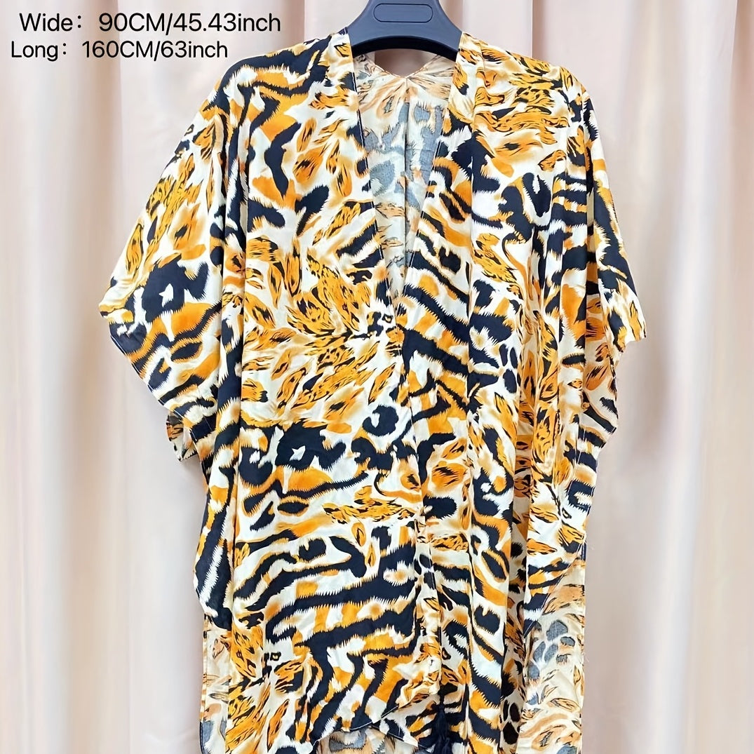 Boho Leopard Printed Shawl Fringed Cardigan Wrap for Women