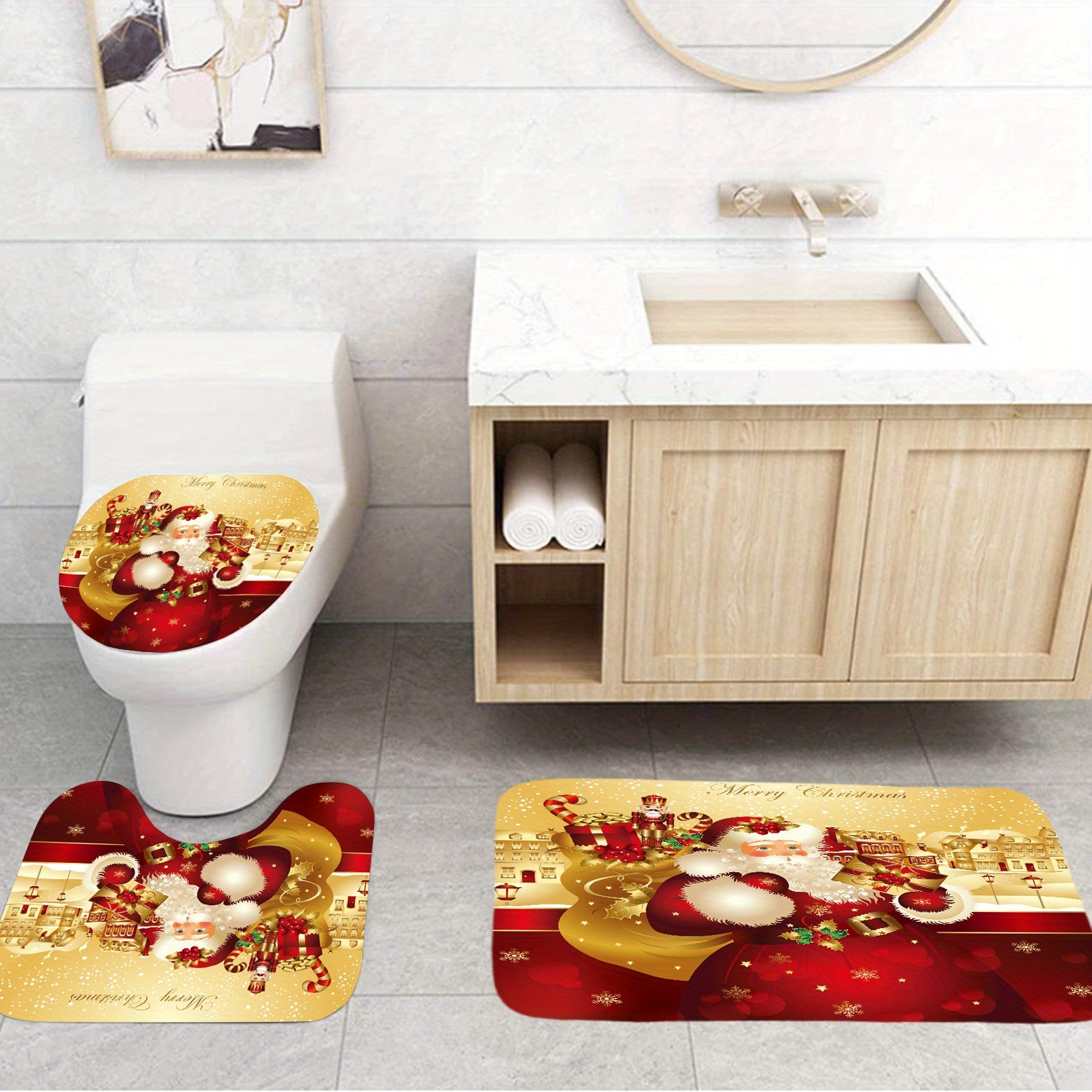 Santa Claus Shower Curtain Set Christmas Decorations
