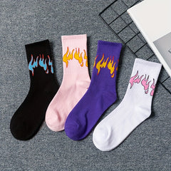 4 Pairs Flame Print Mid Tube Socks Women's Stockings