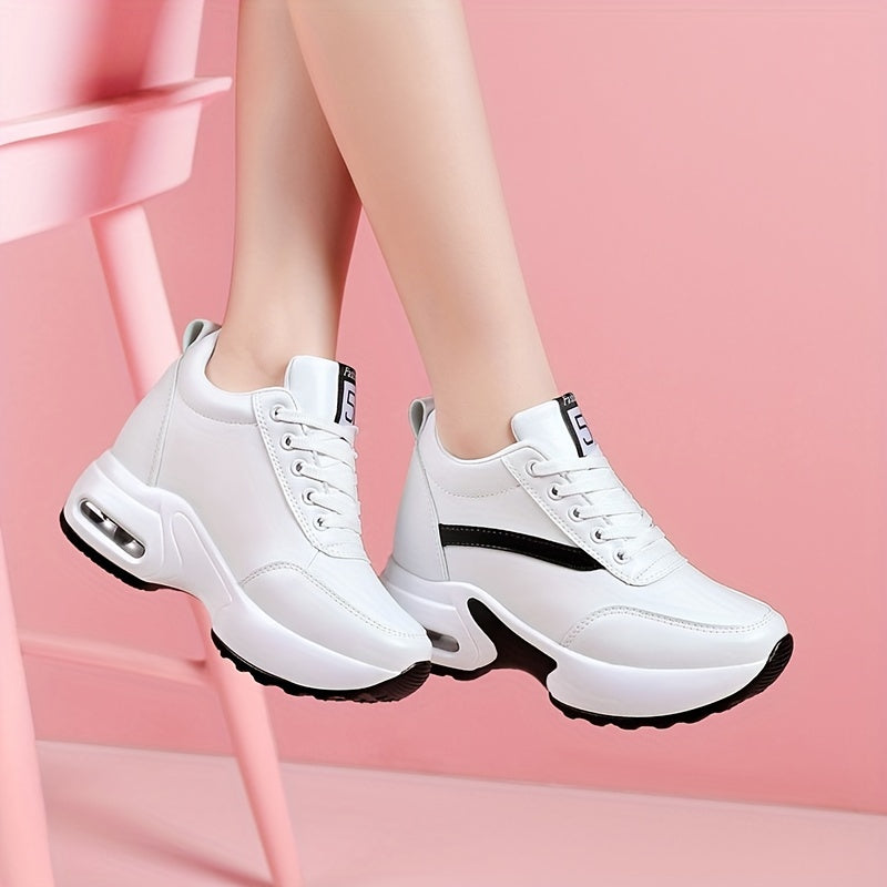 Women's Platform Sneakers Air Cushion Lace up Casual Walking Shoes