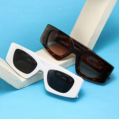 Y2K Geometric Frame Sunglasses Leopard Engraved Hollow Temple Glasses UV400