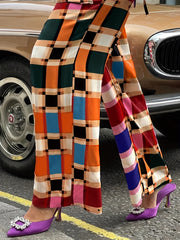 Women's Plus Colorful Plaid Print Lantern Sleeve Knot Side Wrap Top & Pants Set