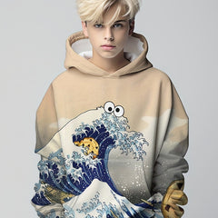 Boy's 3D Wave Print Hoodie Kid's Hooded Sweatshirt Spring Fall Outdoor