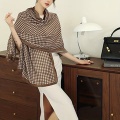 Brown Houndstooth Print Large Scarf Shawl Sunscreen Head Wrap