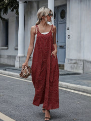 Polka Dot Spaghetti Jumpsuit Wide Leg Long Length Women's Clothing