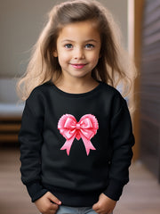 Girls Bow Tie Pattern Crew Neck Long Sleeve Sweatshirt