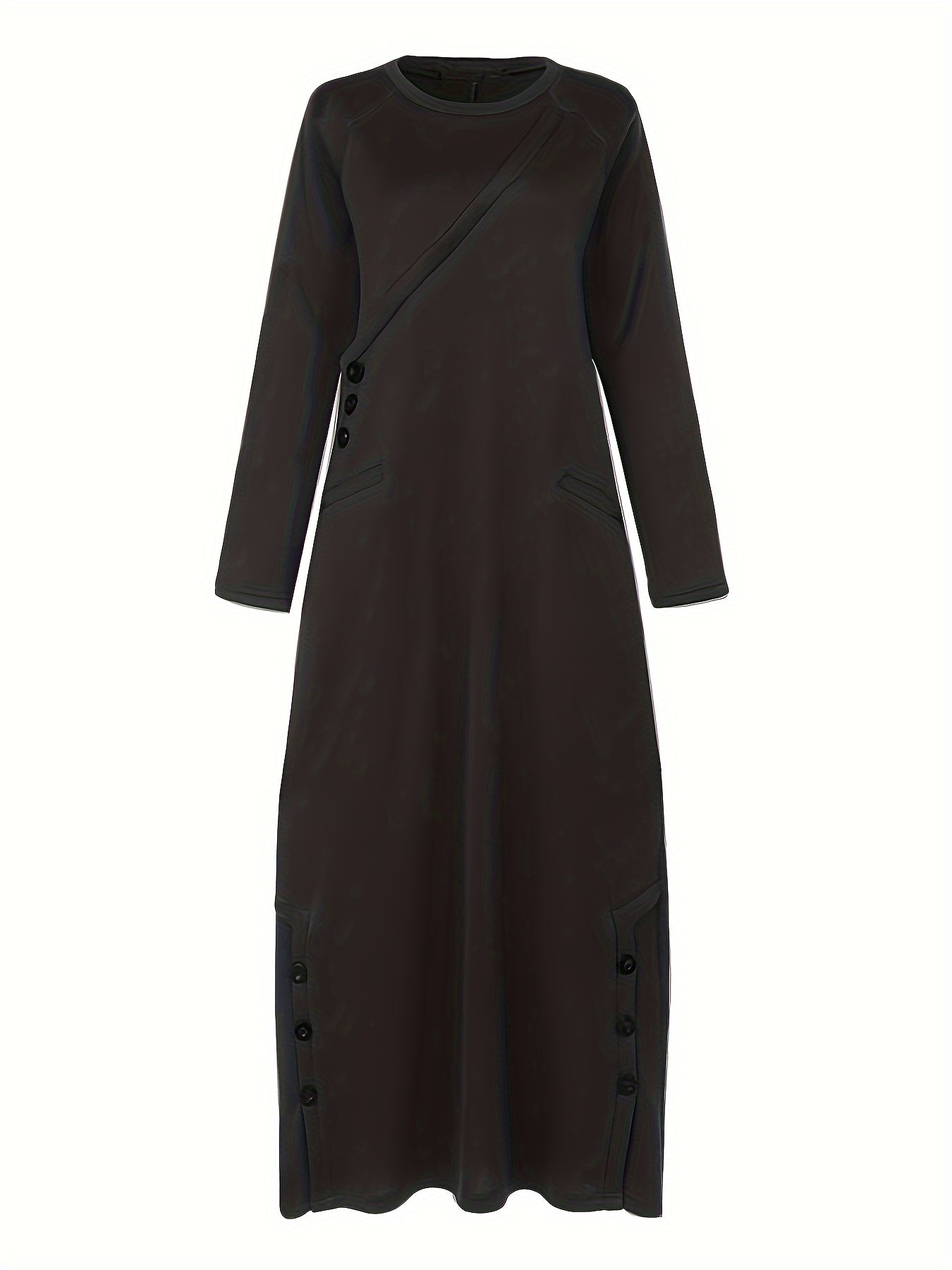 Solid Button Detail Long Sleeve Maxi Dress