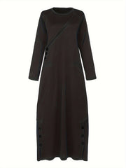 Solid Button Detail Long Sleeve Maxi Dress