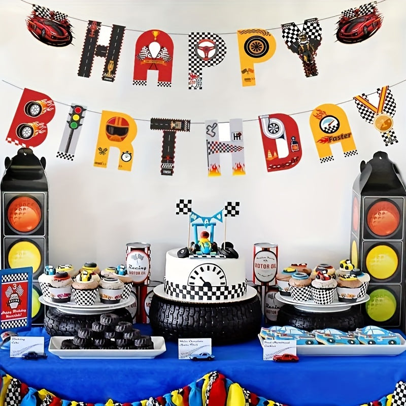 Racing Car Theme Birthday Pull Flag Happy Birthday Party Banner