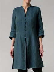 Vintage Solid V Neck Jacket Women's Clothing