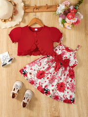 2 Pcs Baby Girl Boho Floral Dress & Cardigan Set