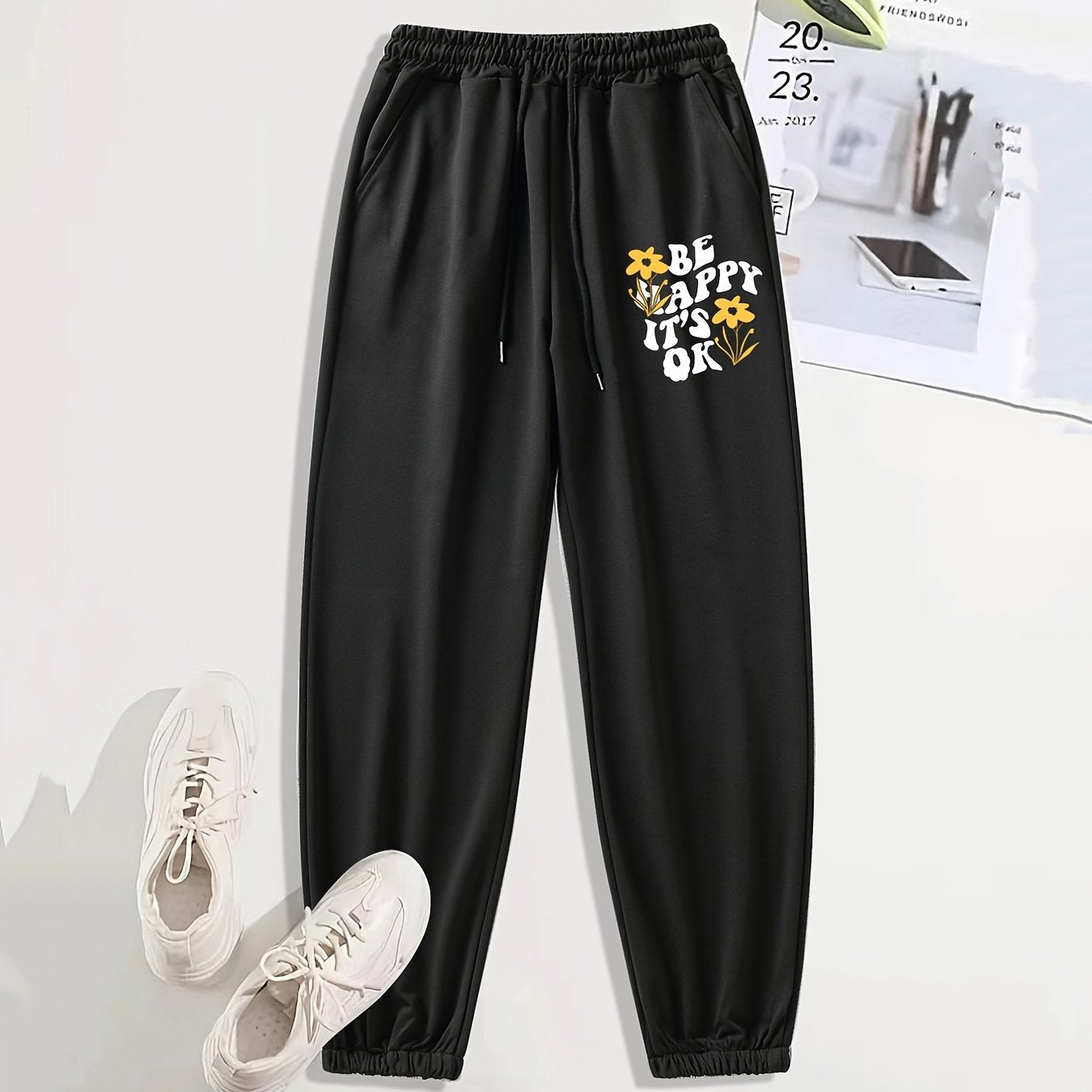 Letter Print Sports Pants Drawstring Joggers Couple