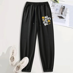 Letter Print Sports Pants Drawstring Joggers Couple