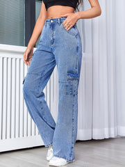 High Waist Straight Jeans Wide Leg Denim Pants