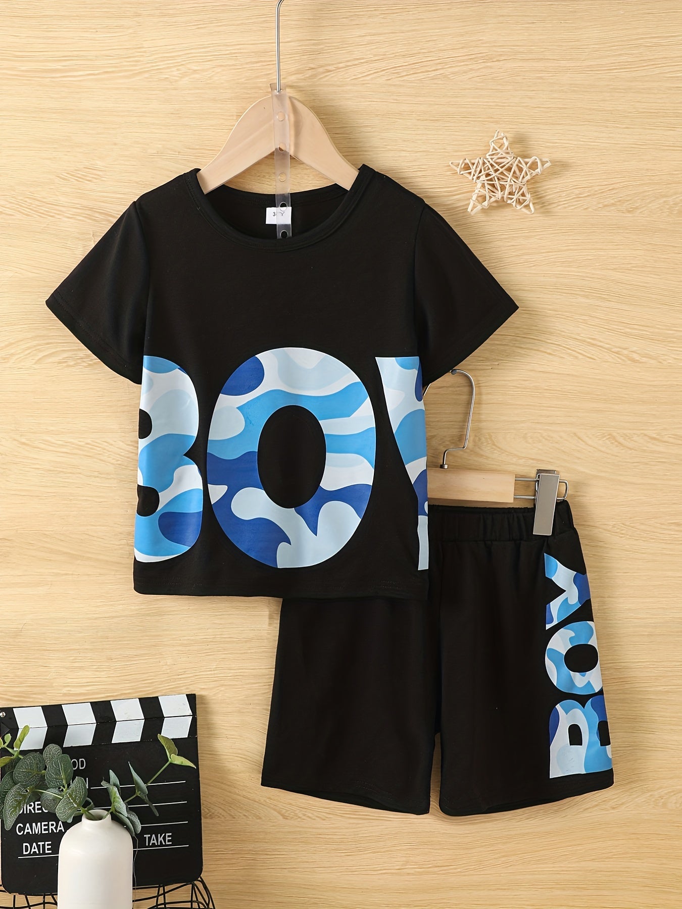 Boys Teen Casual Letter Graphic Tee & Shorts Set for Summer