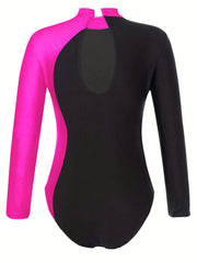 Girls' Long Sleeve High Neck Gymnastic Jumpsuit