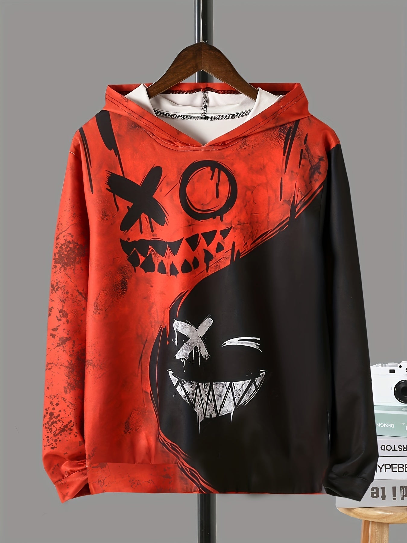 Boy's Graffiti Face Print Hoodie Casual Sweatshirt