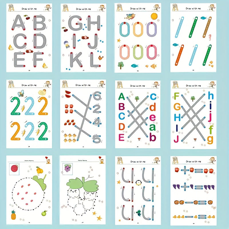Kids Writing Practice Book with 2 Erasable Pens Alphabet Numbers Tracing & Color