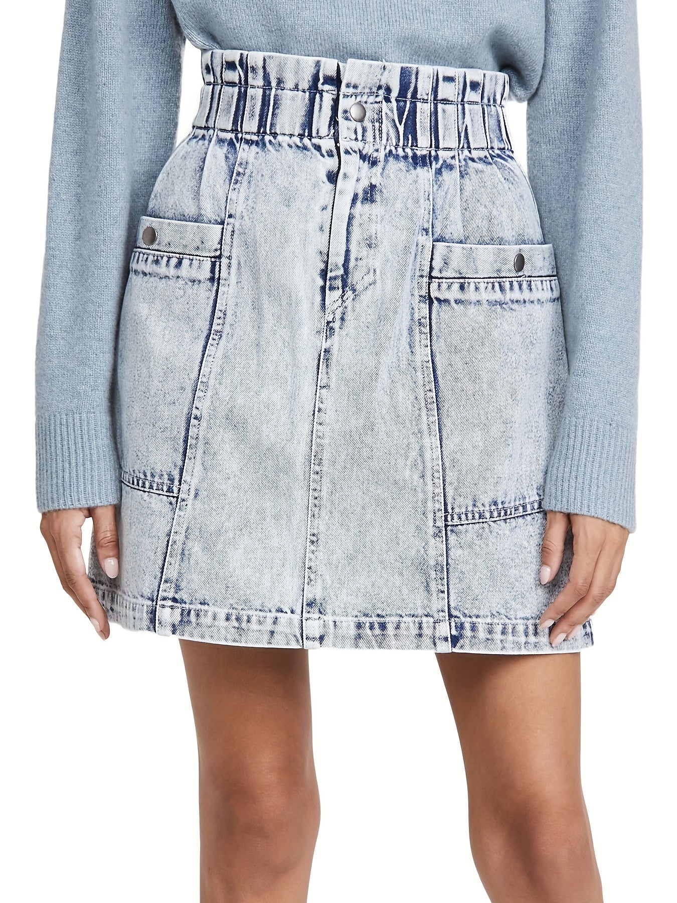 Button Front Denim Skirt with Pockets