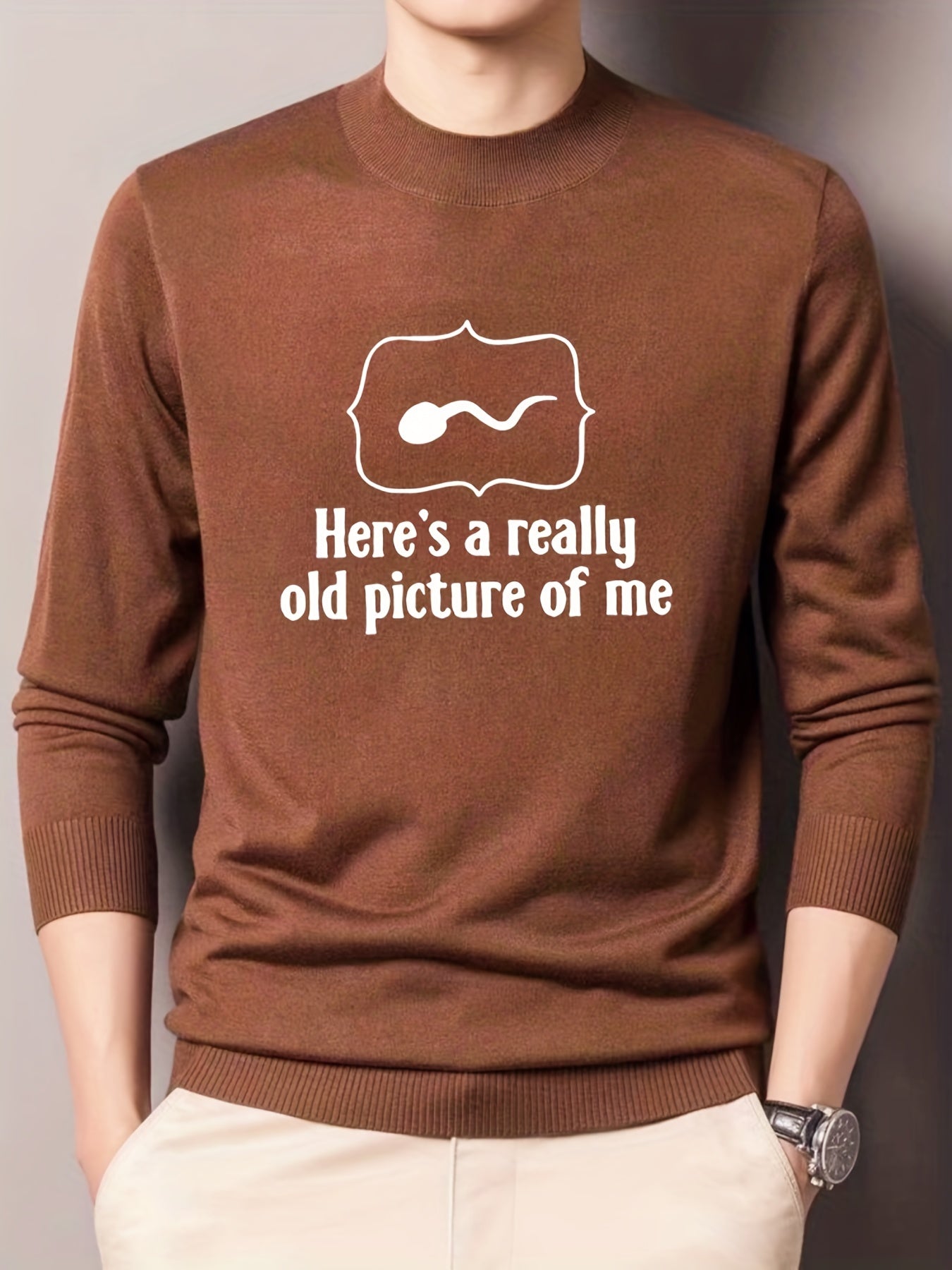 Funny Sperm Print Knitted Sweater Men's Casual Warm Mid Stretch Pullover