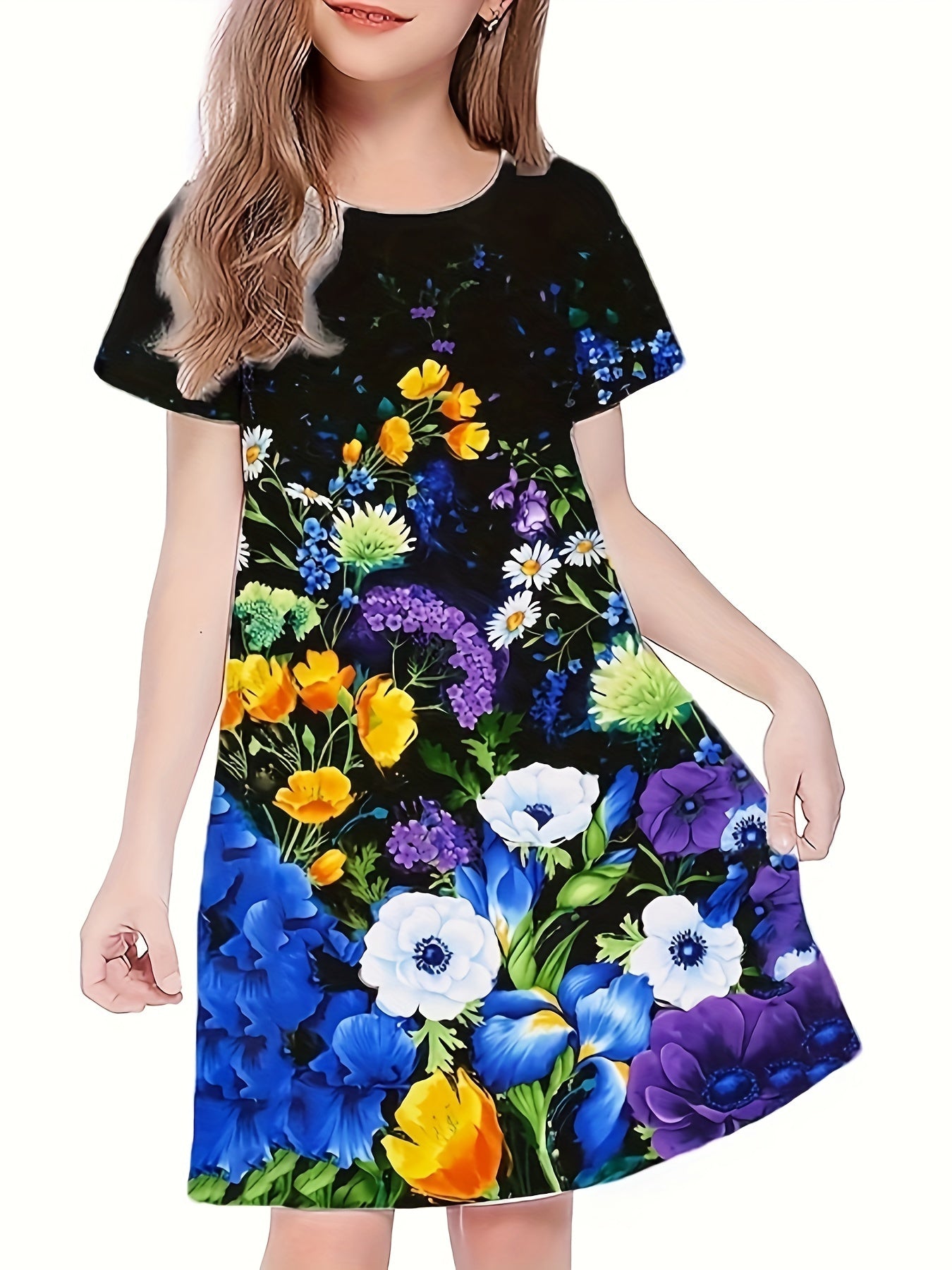 Flower Print Short Sleeve Dress for Summer Party