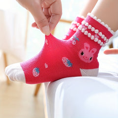 5 Pairs Baby Girls Cartoon Rabbit Strawberry Crew Socks Warm Winter