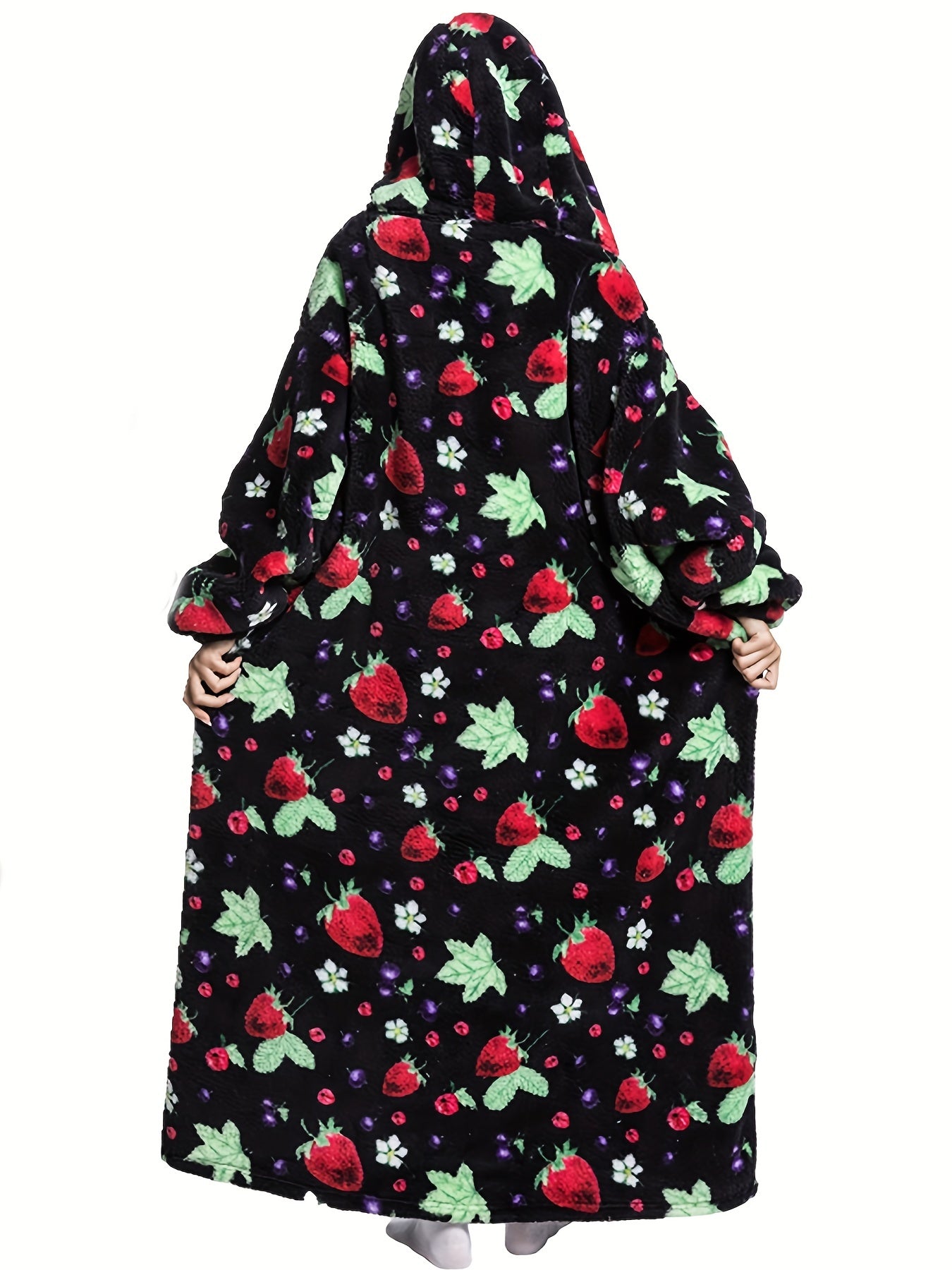 Strawberry Fuzzy Robe Long Sleeve Hooded Lounge