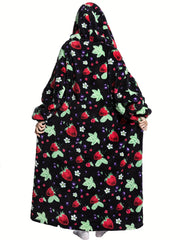 Strawberry Fuzzy Robe Long Sleeve Hooded Lounge