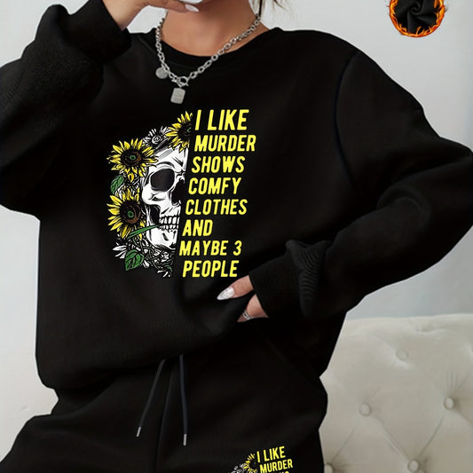 Halloween Graphic Print Sweatshirt & Shorts 2pcs Set