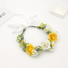 Artificial Rose Bridal Headband with Floral Wreath - Yellow Roses and Sunflowers