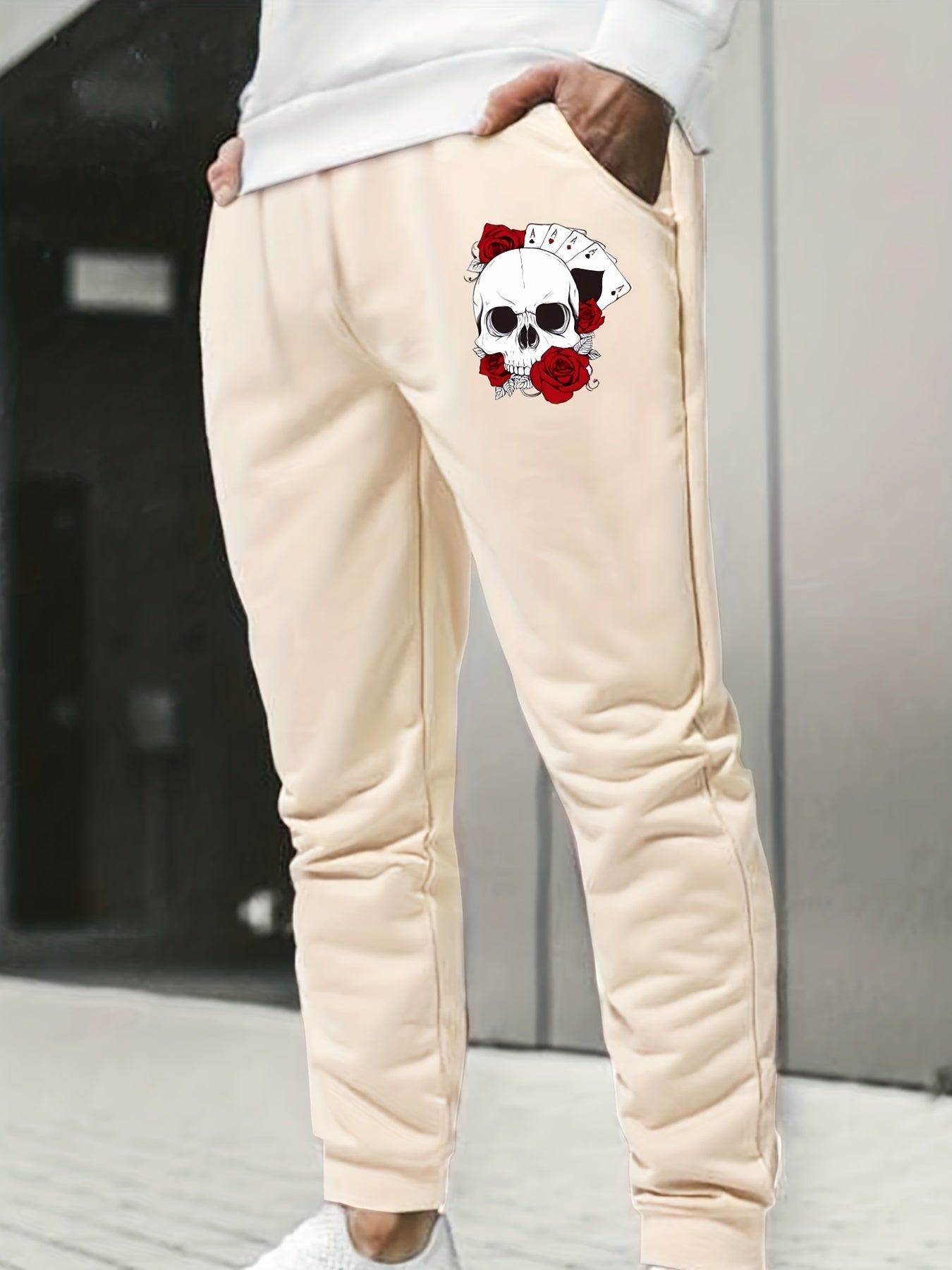 Skull Holding Flowers In His Mouth Men s Sports Pants