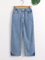 Girls High Waist Jeans Casual Straight Leg Denim Pants